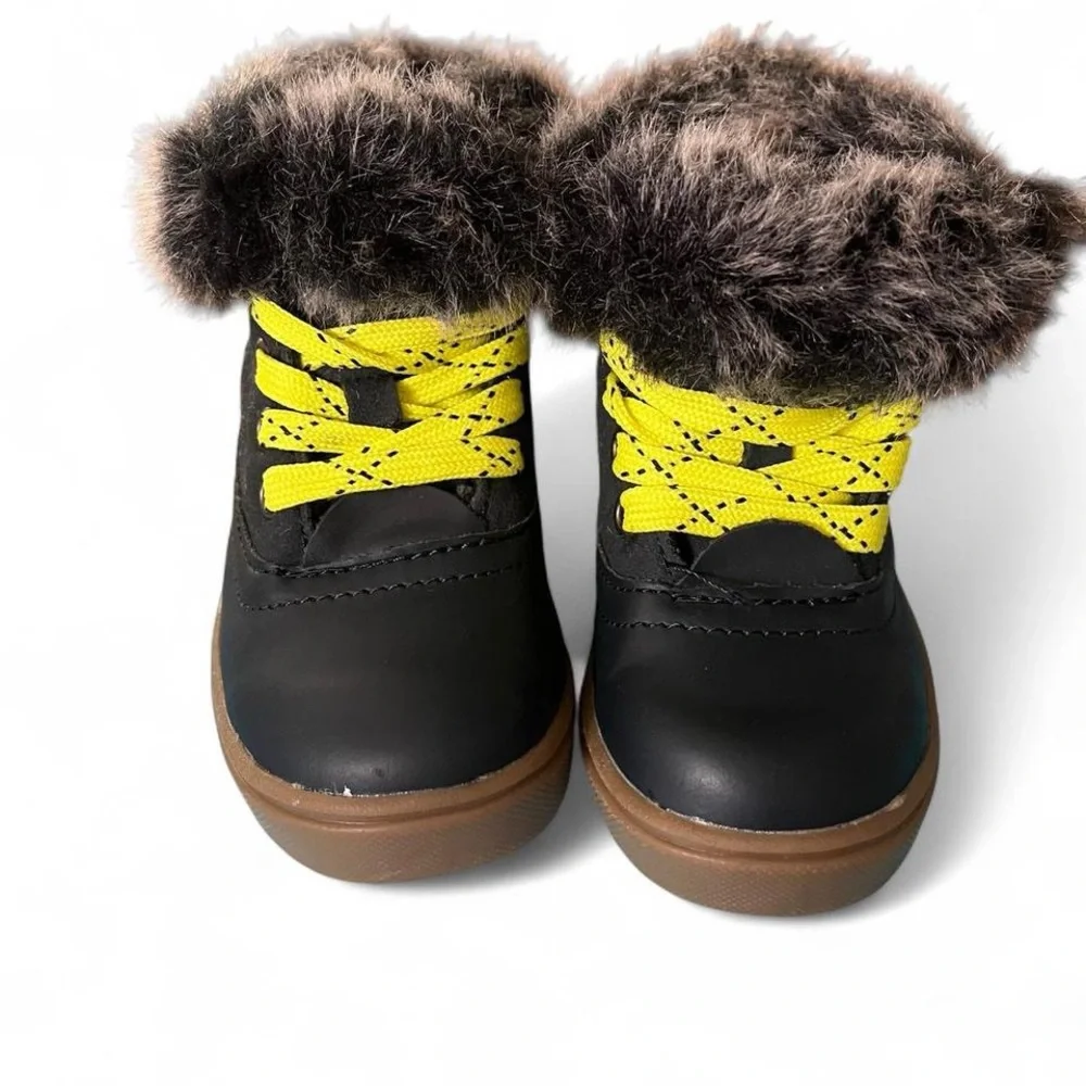 Cat &jack navy blue Kevin winter ankle boots Bright Yellow Laces and Faux Fur